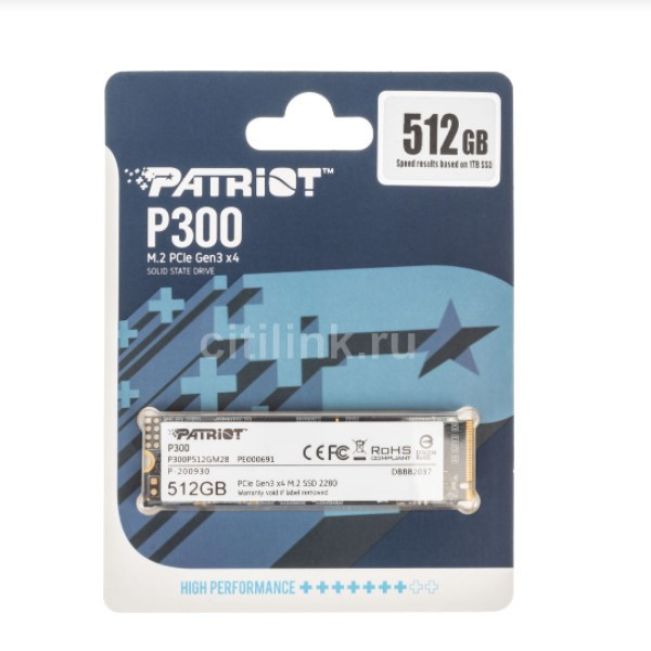 Низкая цена на SSD накопитель PATRIOT P300 P300P512GM28 512ГБ