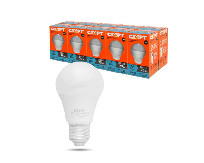 Упаковка ламп LED СТАРТ E27, груша 10Вт, LEDGLSE27, 10шт. по низкой цене