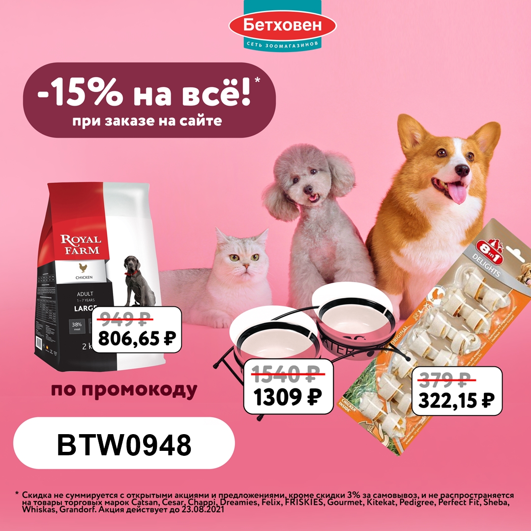 Скидка 15% на весь каталог товаров по промокоду в магазине Бетховен