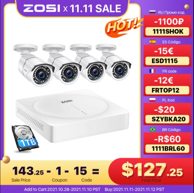 Комплект охранной системы ZOSI 8CH 5.0MP HD 8CH H.265 + 5MP DVR с 5MP HD наружного и внутреннего видеонаблюдения