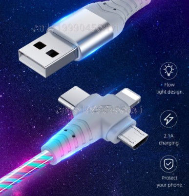 Светящийся USB кабель 3 в 1 за 131₽