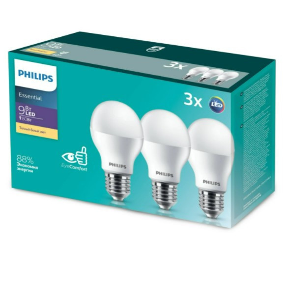 Упаковка светодиодных ламп Philips Essential LED 3CT/4 RCA 3 шт за 240₽