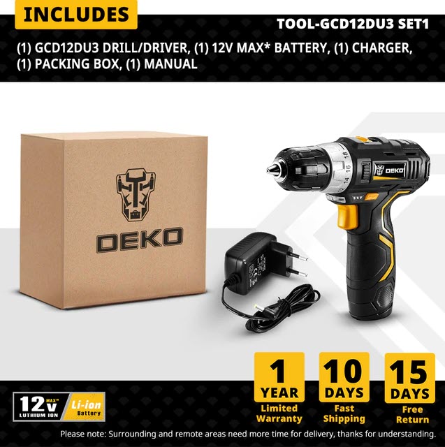 Аккумуляторная дрель-шуруповёрт DEKO GCD12DU3 SET1