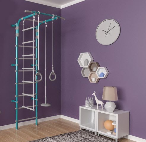 Спортивный комплекс на базе шведской стенки Формула здоровья Pastel2, бирюзовый