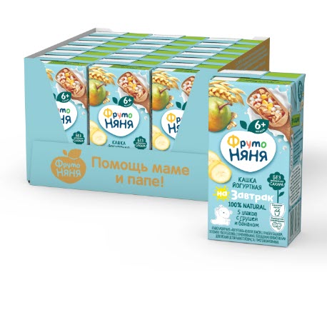 Каша ФрутоНяня йогуртная 5 злаков с грушей и бананом, с 6 месяцев, 200 мл, 18 шт
