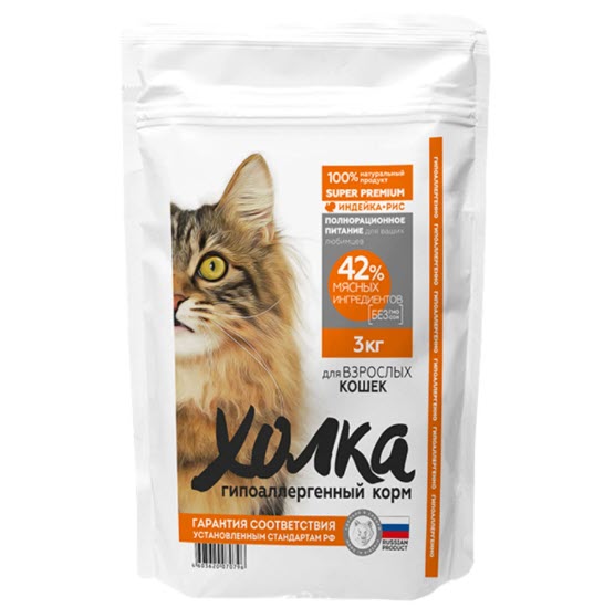 Корм сухой для взрослых кошек Холка, супер премиум, индейка и рис 3 кг