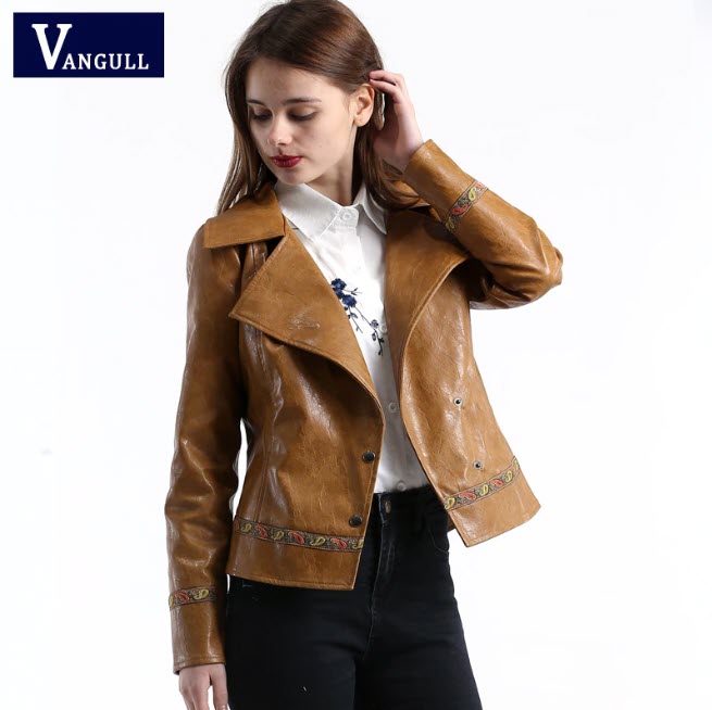 Женская куртка из искусственной кожи с вышивкой Vangull