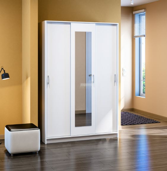 Шкаф-купе 3-х дверный с зеркалом Терра СБ-2610, белый