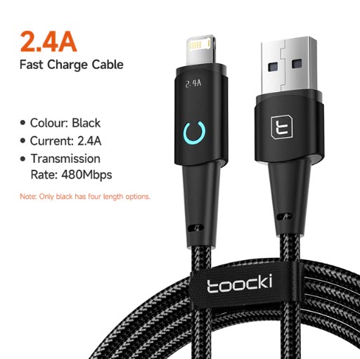 Зарядный кабель USB Lightning Toocki с индикатором для iPhone
