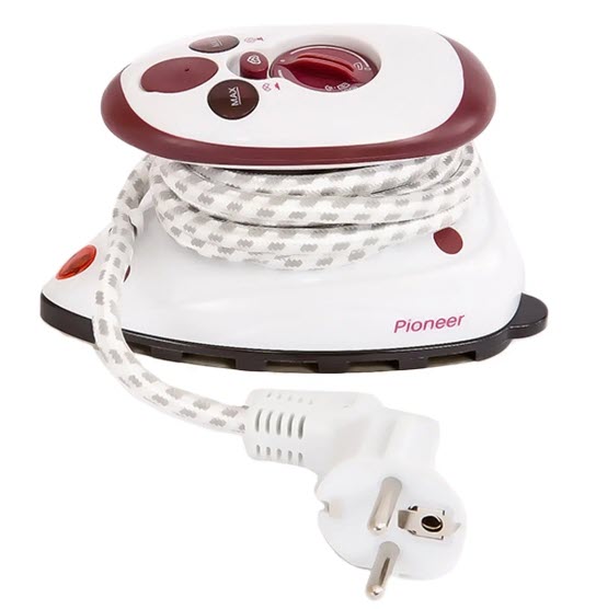 Дорожный утюг Pioneer SI1001, белый/брусничный