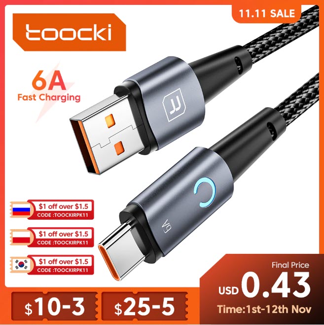 Зарядный USB Lightning кабель Toocki с индикатором для iPhone