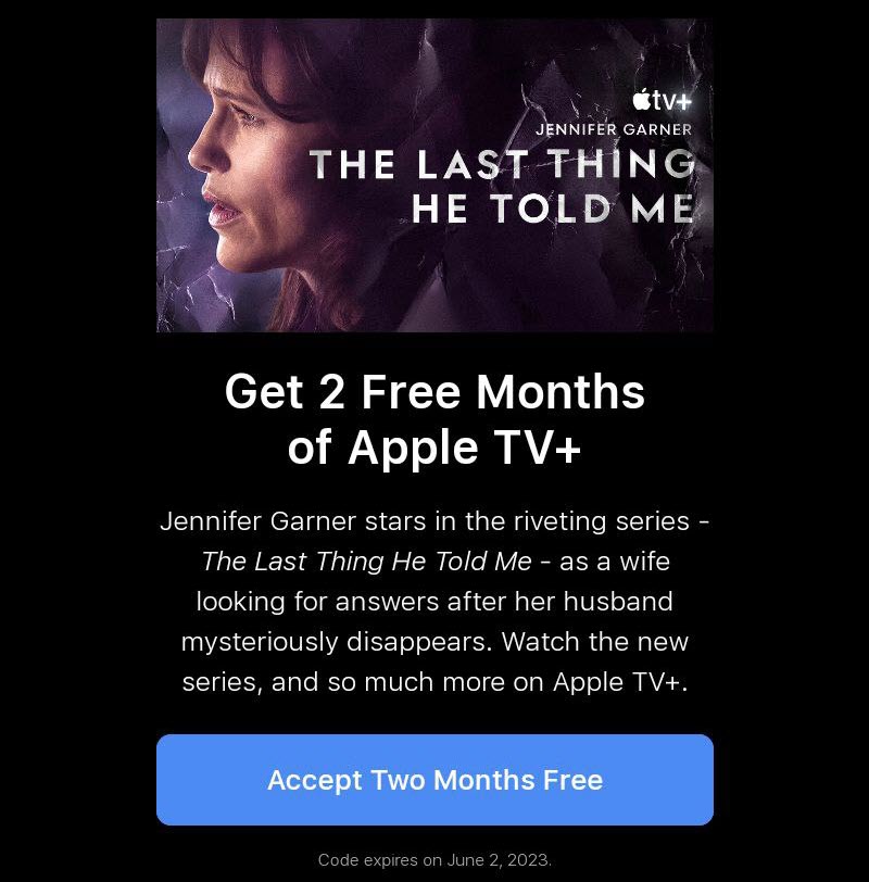 Подписка Apple TV+ на два месяца для новых и вернувшихся