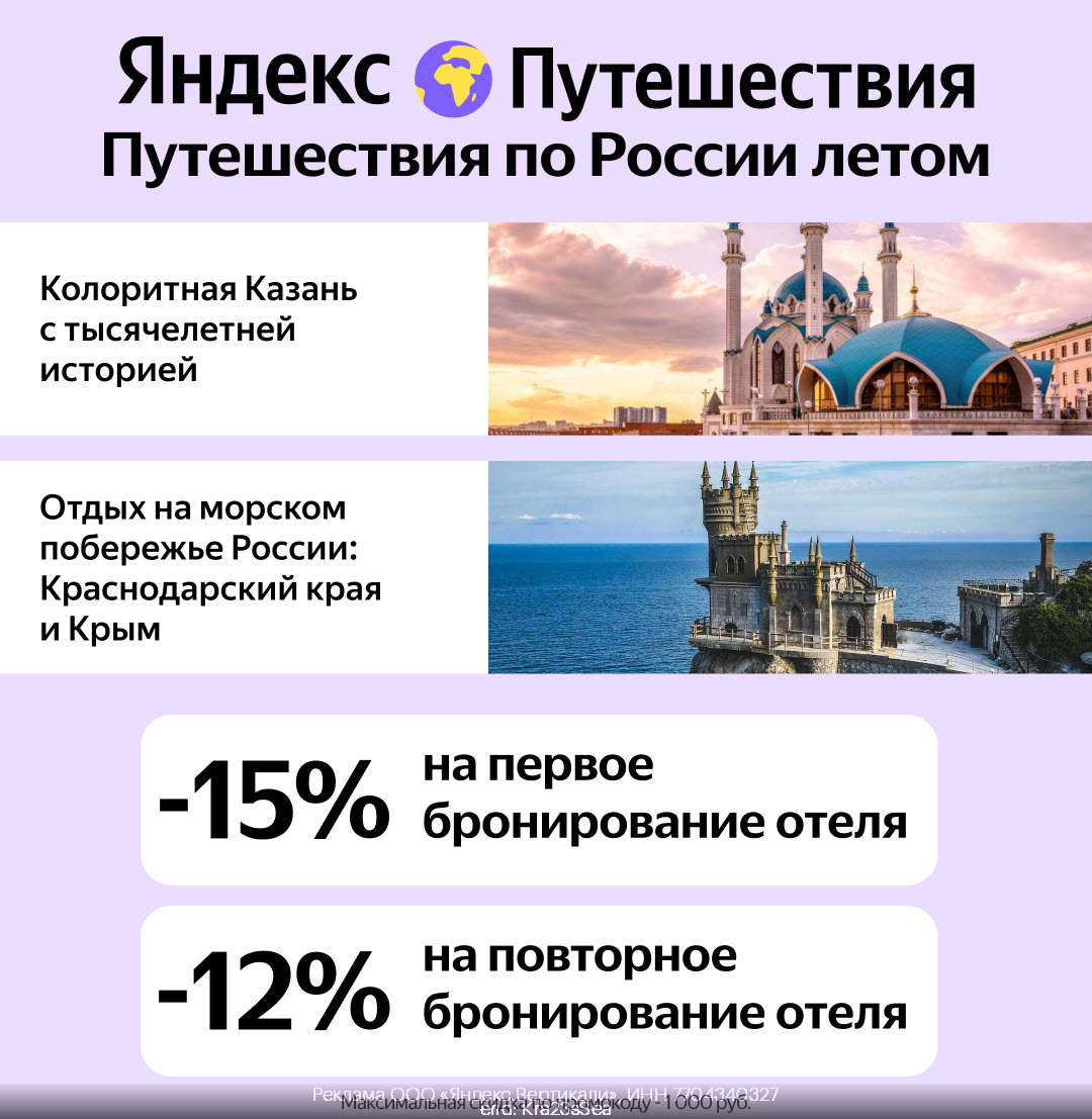 Скидки и кешбэк на бронирование отеля в Яндекс Путешествия
